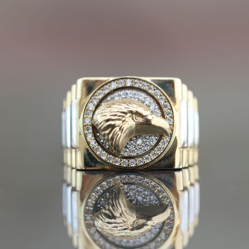 Eagle Head With Crystals Ring 10kt YG 8.6gr RN000363