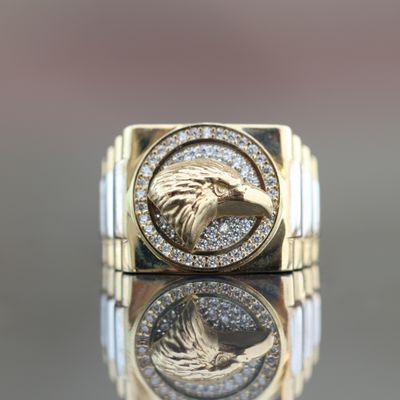 Eagle Head With Crystals Ring 10kt YG 8.6gr RN000363