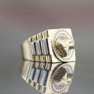Eagle Head With Crystals Ring 10kt YG 8.6gr RN000363