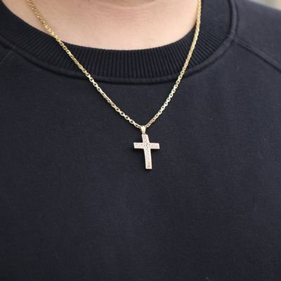 Greek Keys Cross With Crystals Pendant 10kt YG 2.6gr PN000897