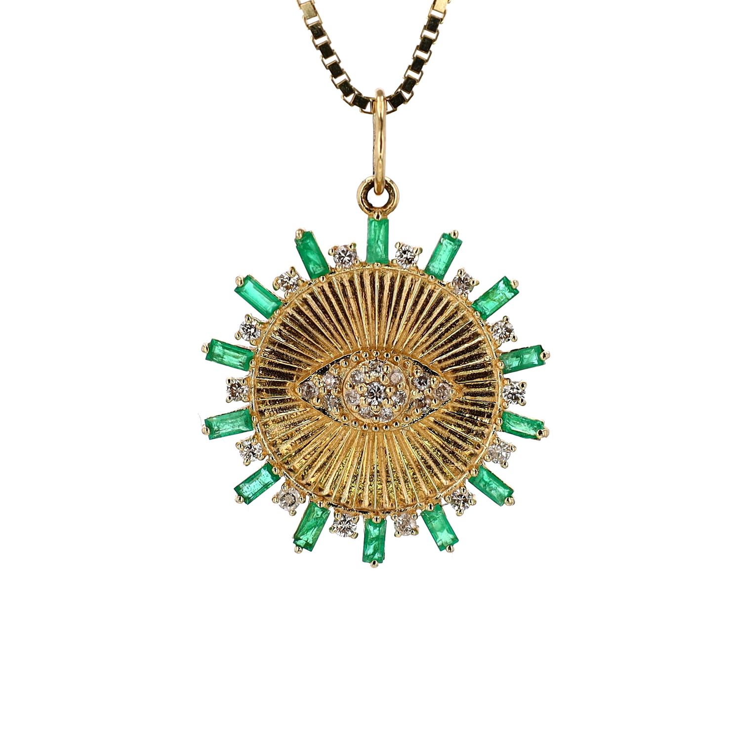 Diamond / Emerald Evil Eye Pendant 14kt YG  3.5gr Dia:0.34 Emer:0.69 PN00133