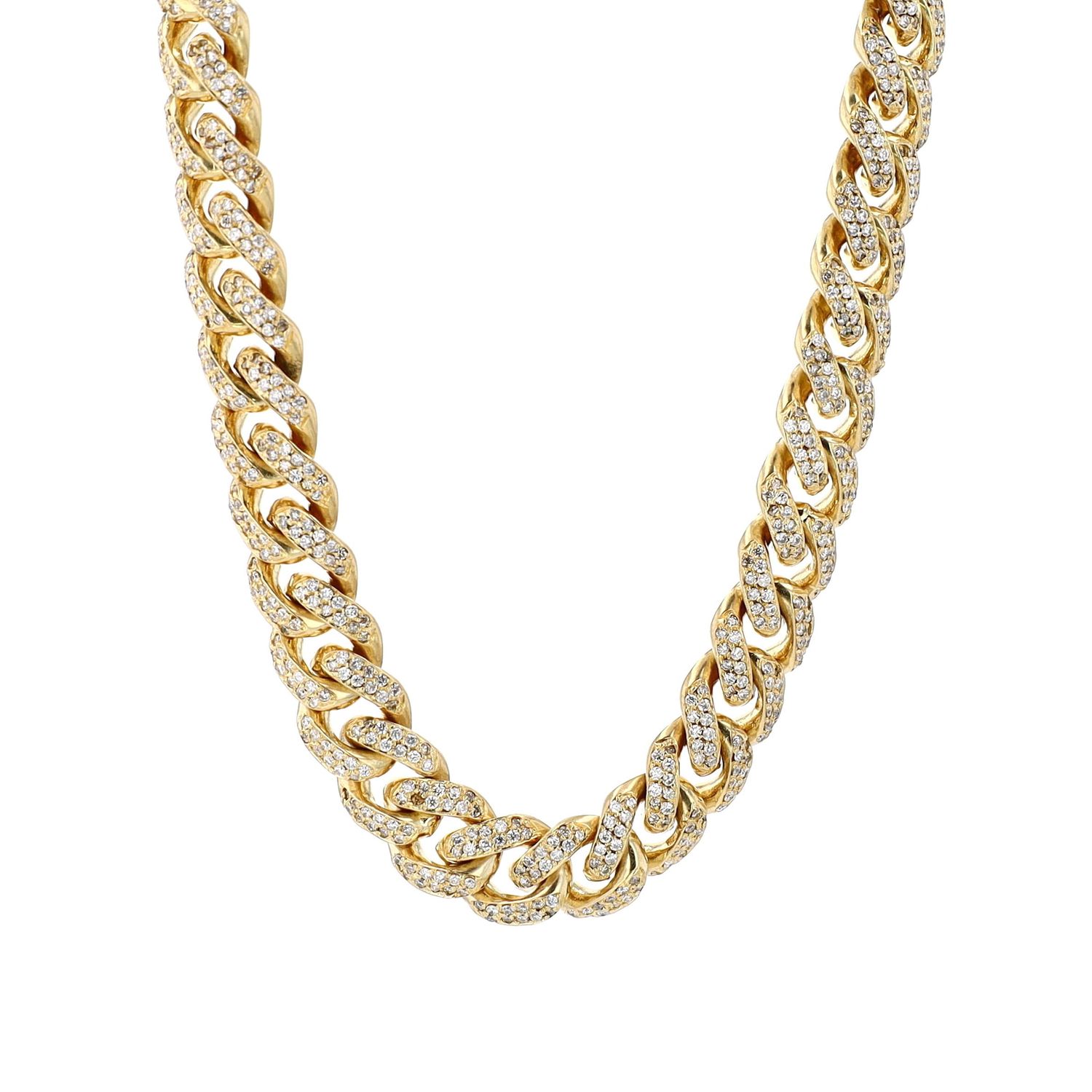 Diamond Miami Cuban Link Chain 14kt YG 133.8gr 13.68cttw SI-1 GHI 18&quot; 10.00mm CH000772