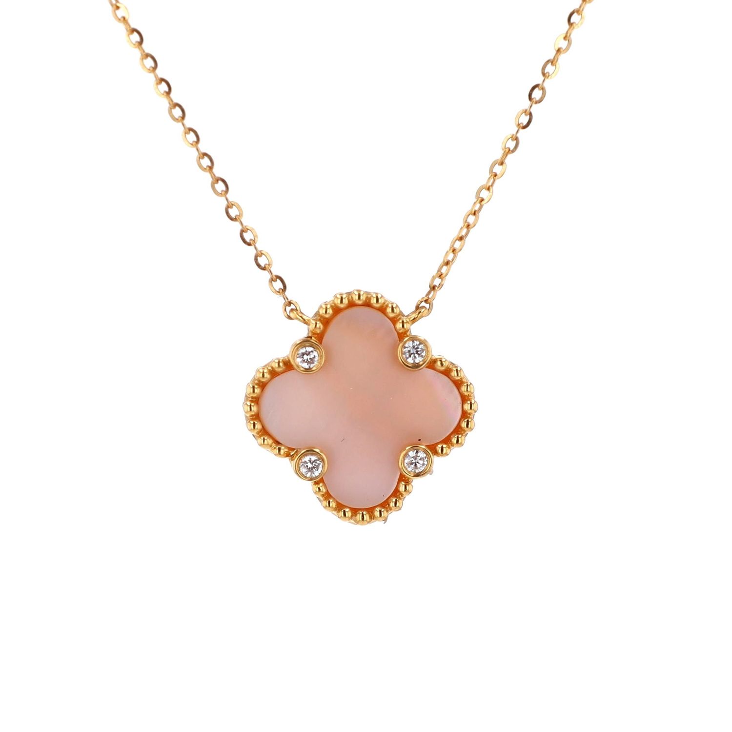 Pink Motif Mother of Pearl Necklace 18kt YG Diamond 4RD 0.03cttw / MOP 0.96cttw 1.81gr 16&quot; NE00118