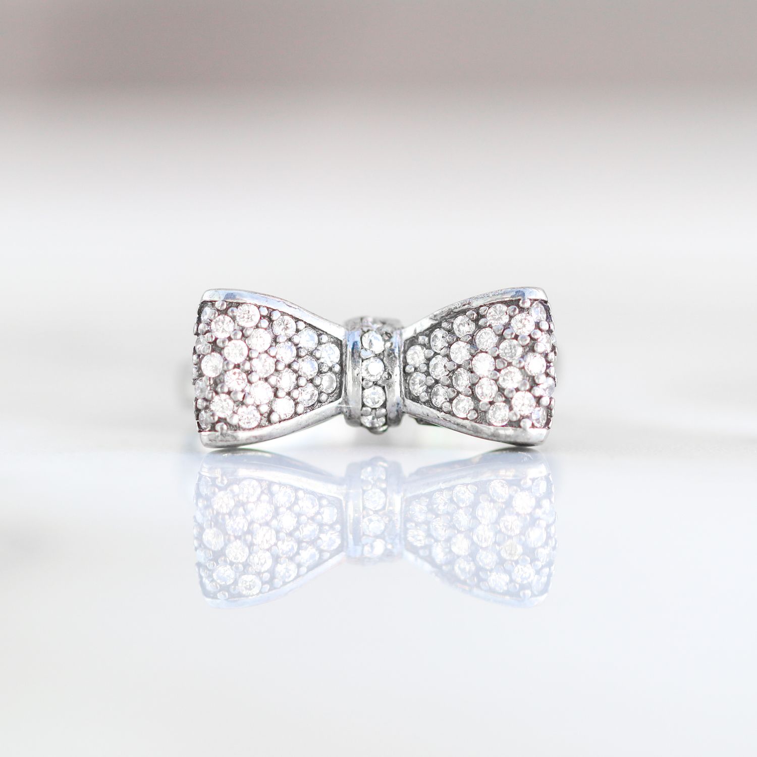 Pave Bow Tie Ring Sterling Silver CZ SFR007