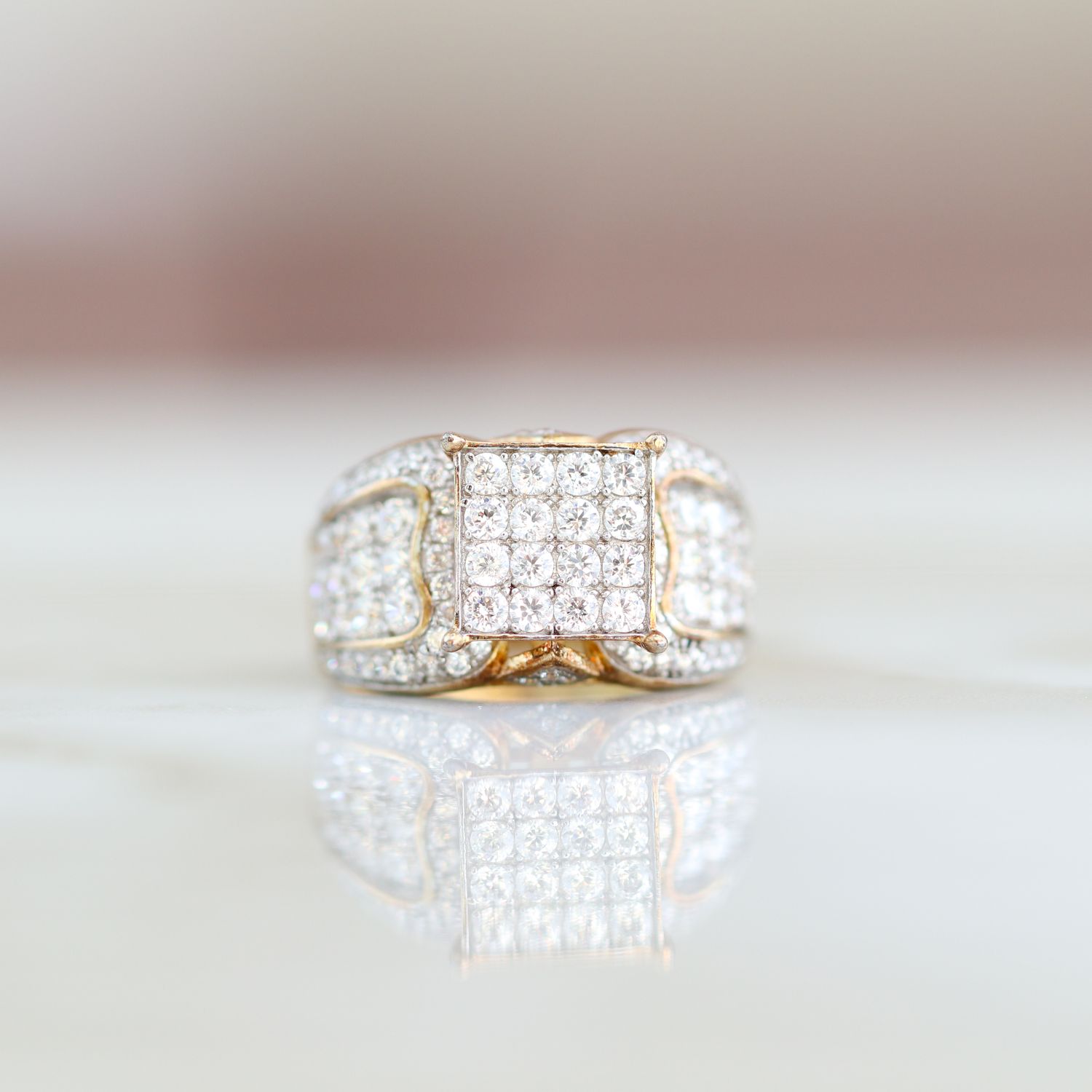 Square Set Pave Style Ring Sterling Silver CZ SFR008