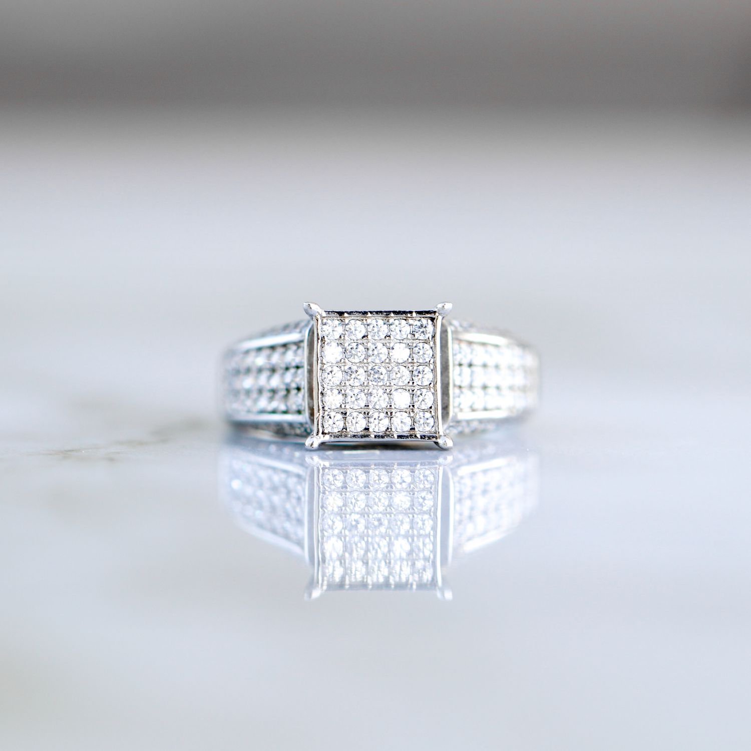 Square Top Engagement Ring Sterling Silver CZ SFR0014