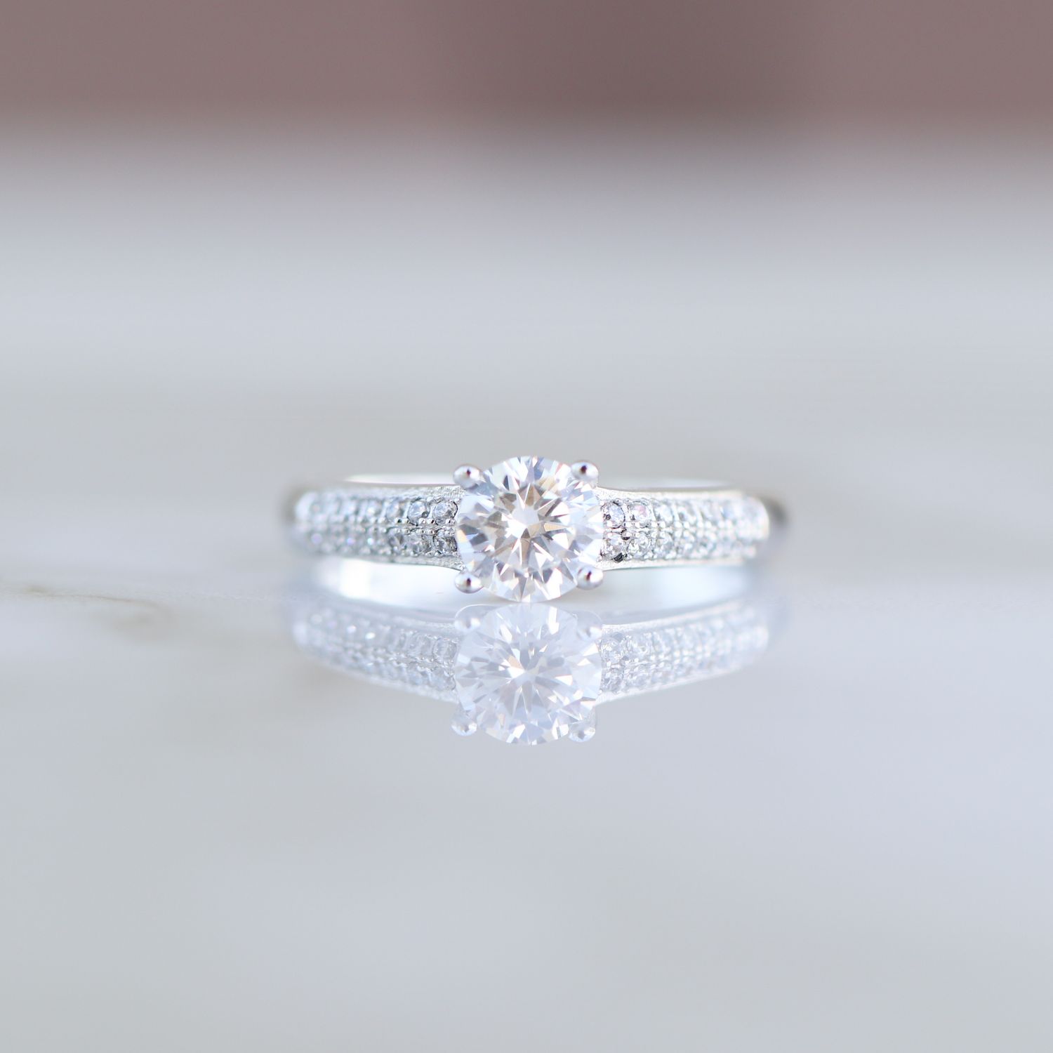 4 Prong Engagement Ring Sterling Silver CZ SFR0018