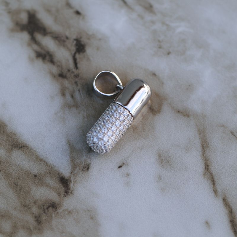 Pill Pendant Sterling Silver CZ SFP008