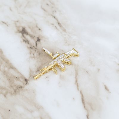 Scar Assault Rifle Pendant Plated Alloy CZ SFP0054