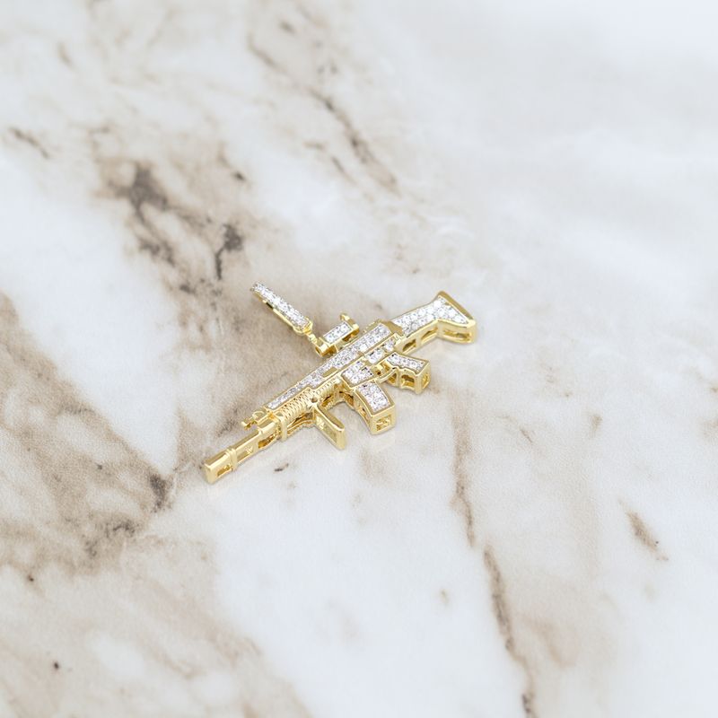 Scar Assault Rifle Pendant Plated Alloy CZ SFP0054
