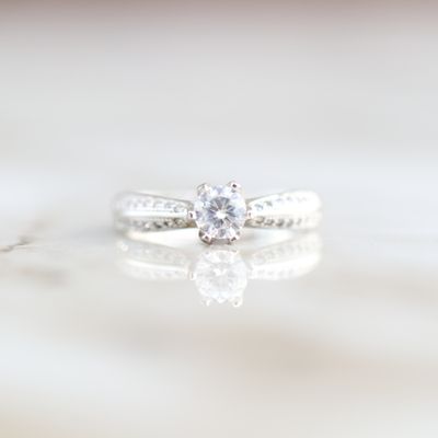 6 Prong Partial Iced Engagement Ring Sterling Silver CZ SFR0037