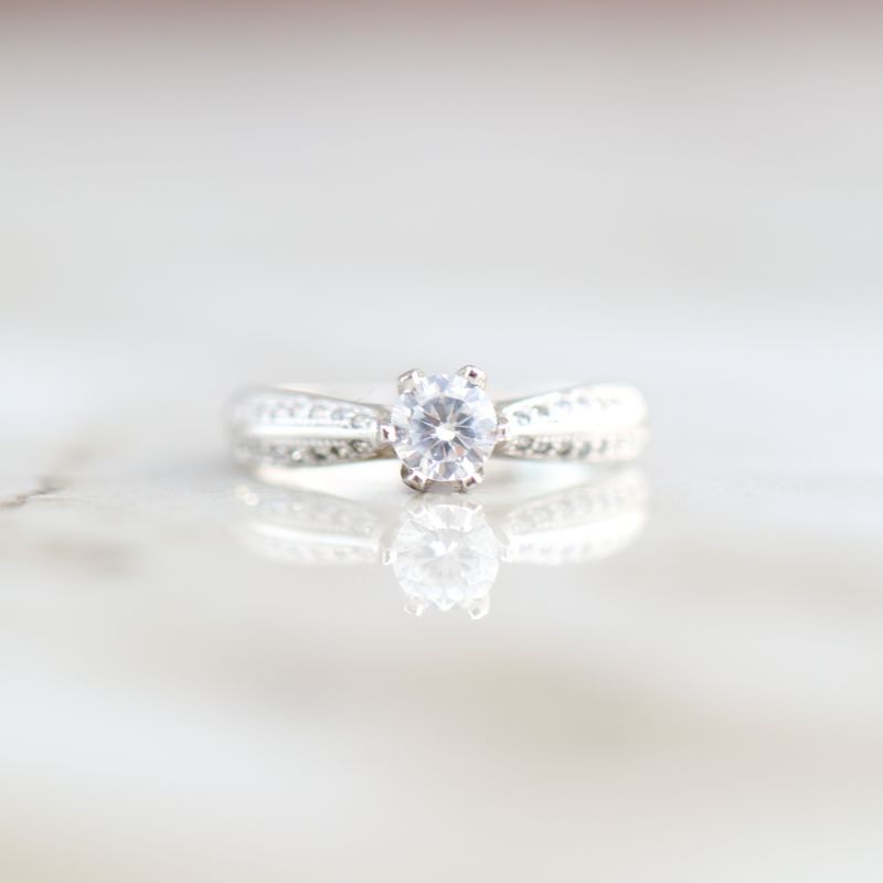 6 Prong Partial Iced Engagement Ring Sterling Silver CZ SFR0037