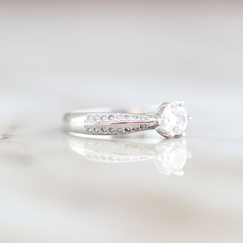 6 Prong Partial Iced Engagement Ring Sterling Silver CZ SFR0037