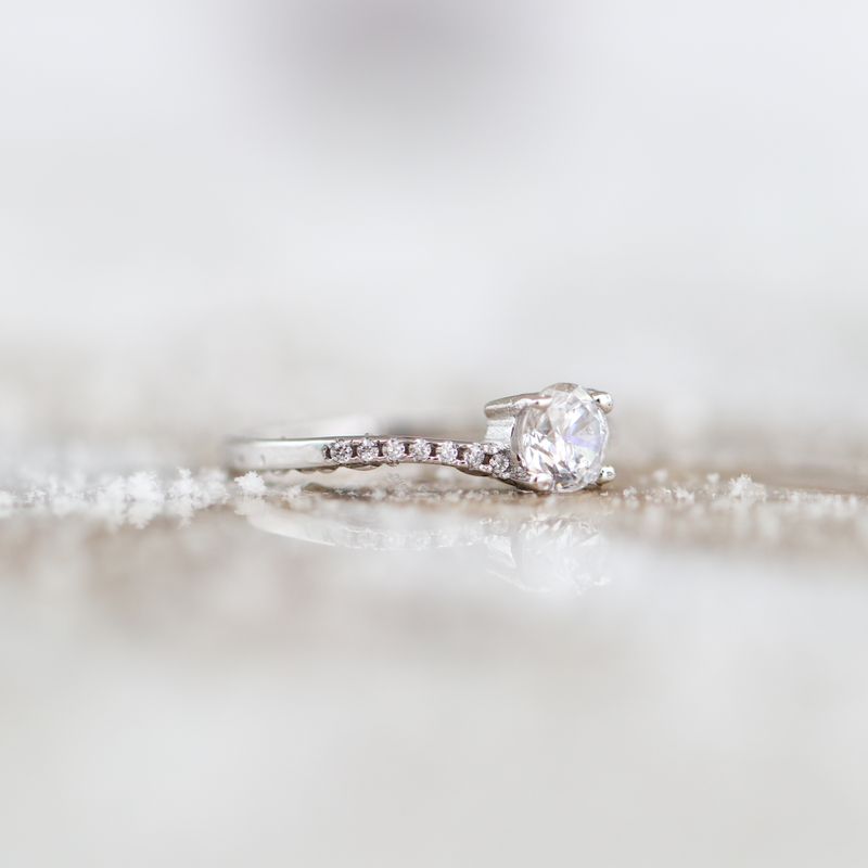 4 Prong Curved Engagement Ring Sterling Silver CZ SFR0025