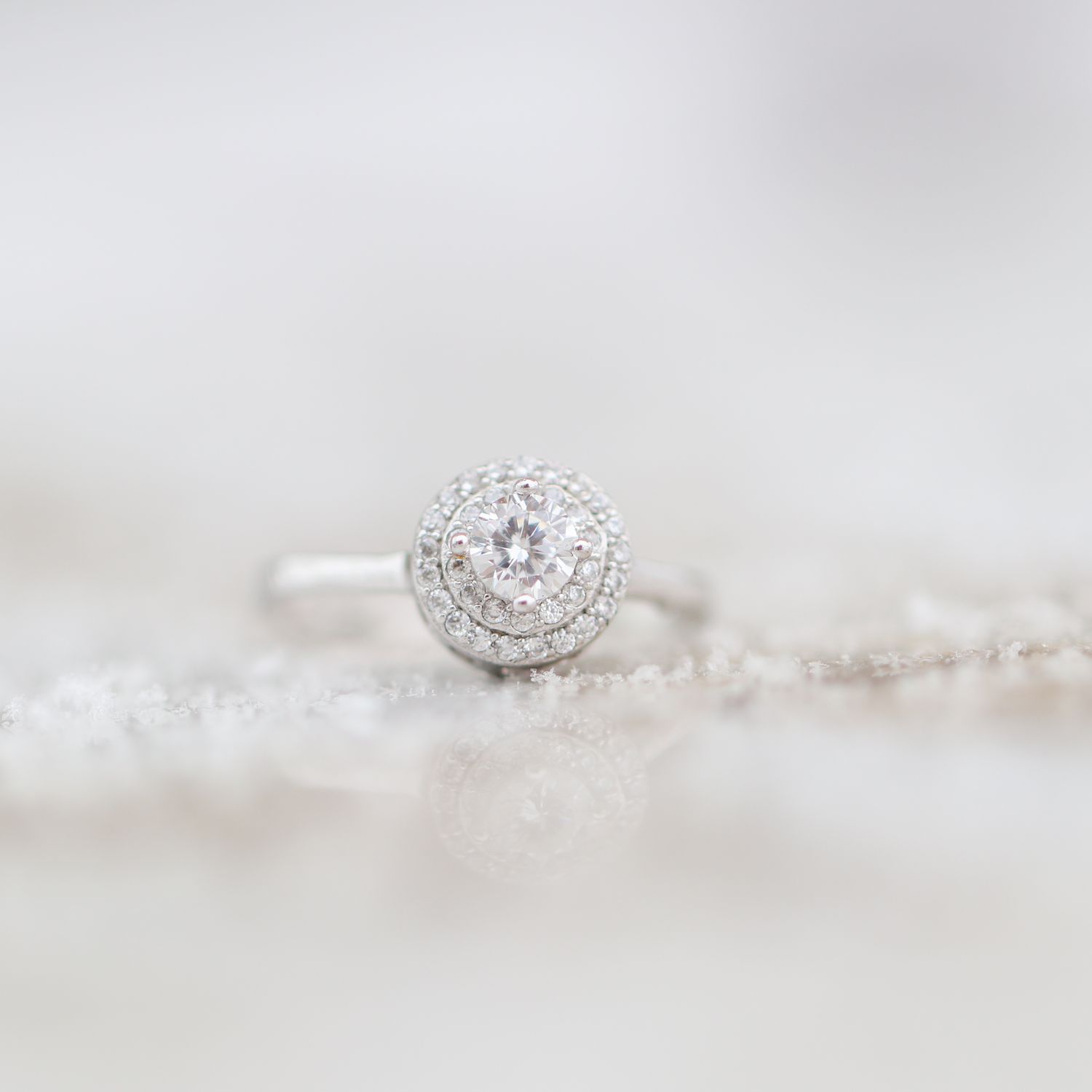 Double Halo Engagement Ring Sterling Silver CZ SFR0027