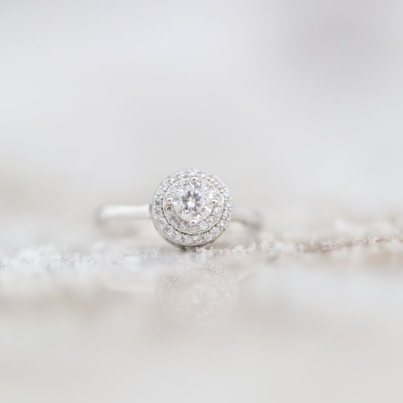 Double Halo Engagement Ring Sterling Silver CZ SFR0027