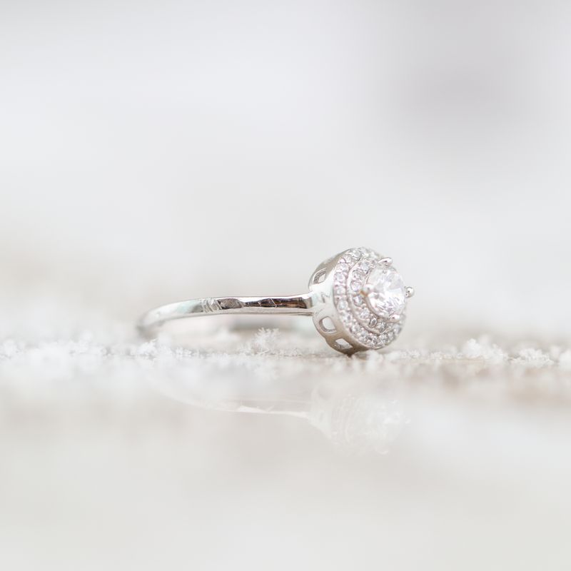 Double Halo Engagement Ring Sterling Silver CZ SFR0027