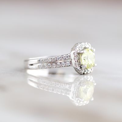 Halo Lime Green Engagement Ring Sterling Silver CZ SFR0031