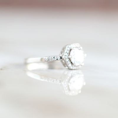 Octagon Engagement Ring Sterling Silver CZ SFR0035