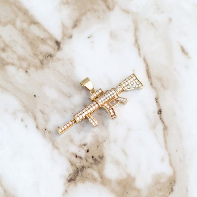 M4 Assault Rifle Pendant Sterling Silver CZ SFP0049