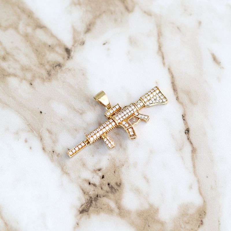 M4 Assault Rifle Pendant Sterling Silver CZ SFP0049