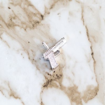 Iced Out 1911 Pistol Pendant Sterling Silver CZ SFP0043