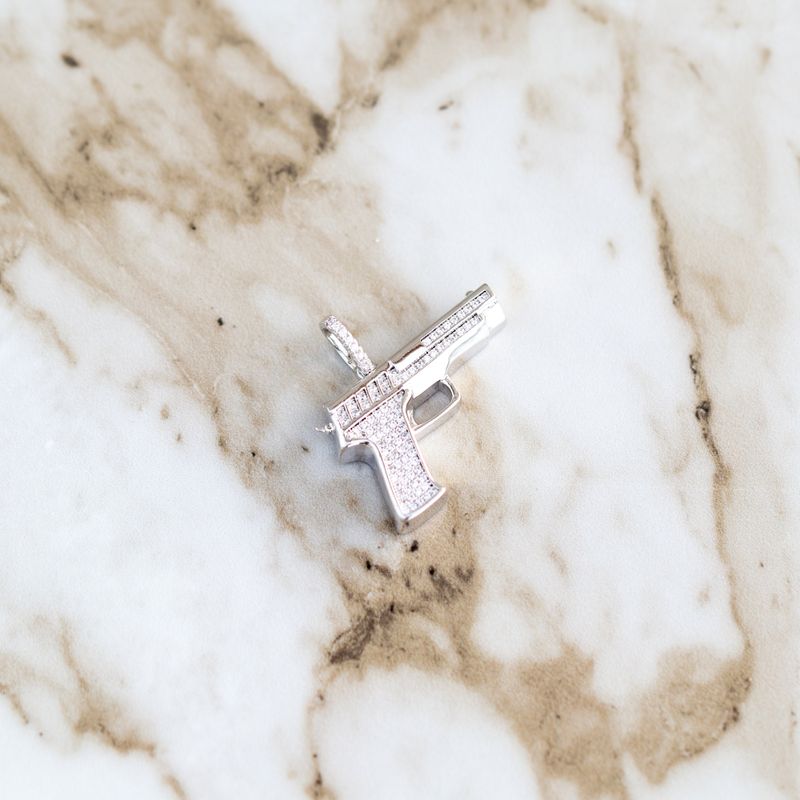 Iced Out 1911 Pistol Pendant Sterling Silver CZ SFP0043