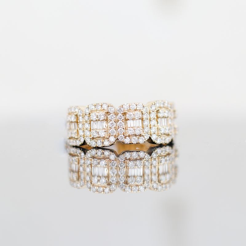 Square Fancy Cluster Diamond Ring 14kt YG 8.3gr 1.83cttw SI/I-GHI  RN000284