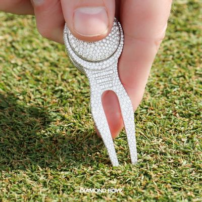 Baguette &amp; Round Diamond Golf Ball Marker Pendant 10kt WG 70.56gr 15.59cttw 793 Natural Diamonds VVS F PN00193C