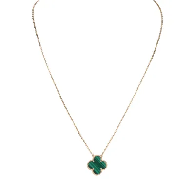 Small Malachite Vintage Motif Style Necklace 18kt YG 16&quot; 2.7gr NE00132