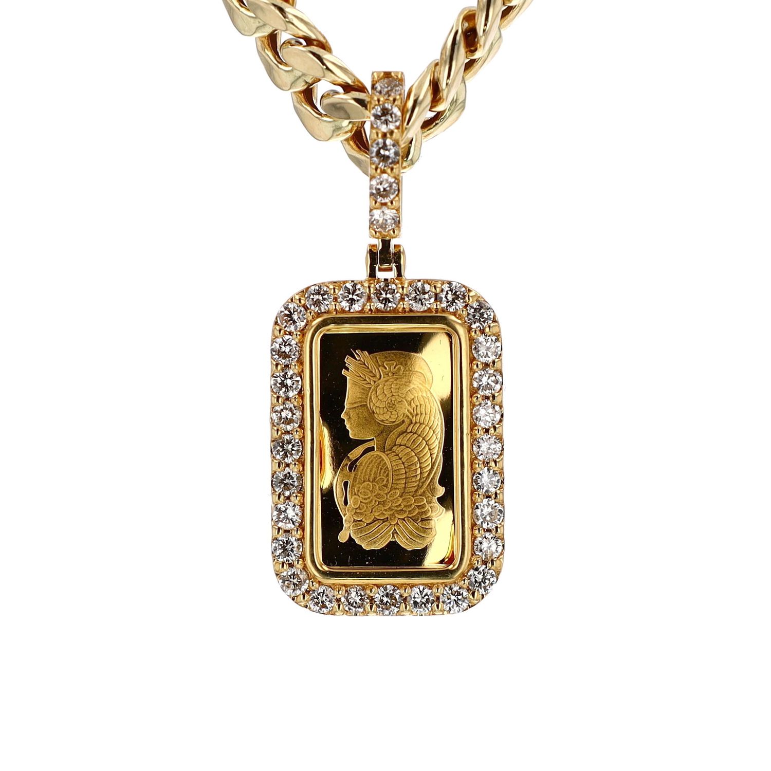 1G Pamps Bar Pendant 24kt/ 10kt YG 3.59gr Natural Diamond 0.70cttw PN00200