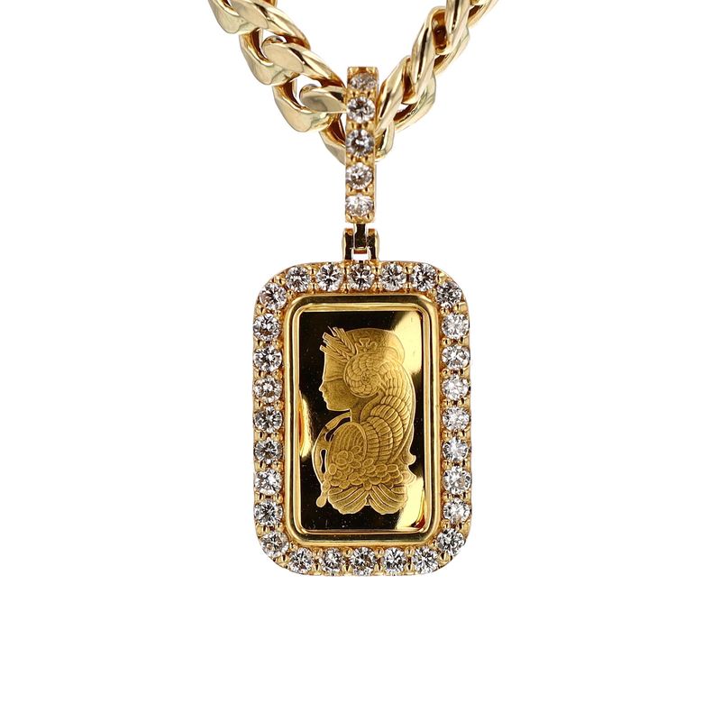 1G Pamps Bar Pendant 24kt/ 10kt YG 3.59gr Natural Diamond 0.70cttw PN00200