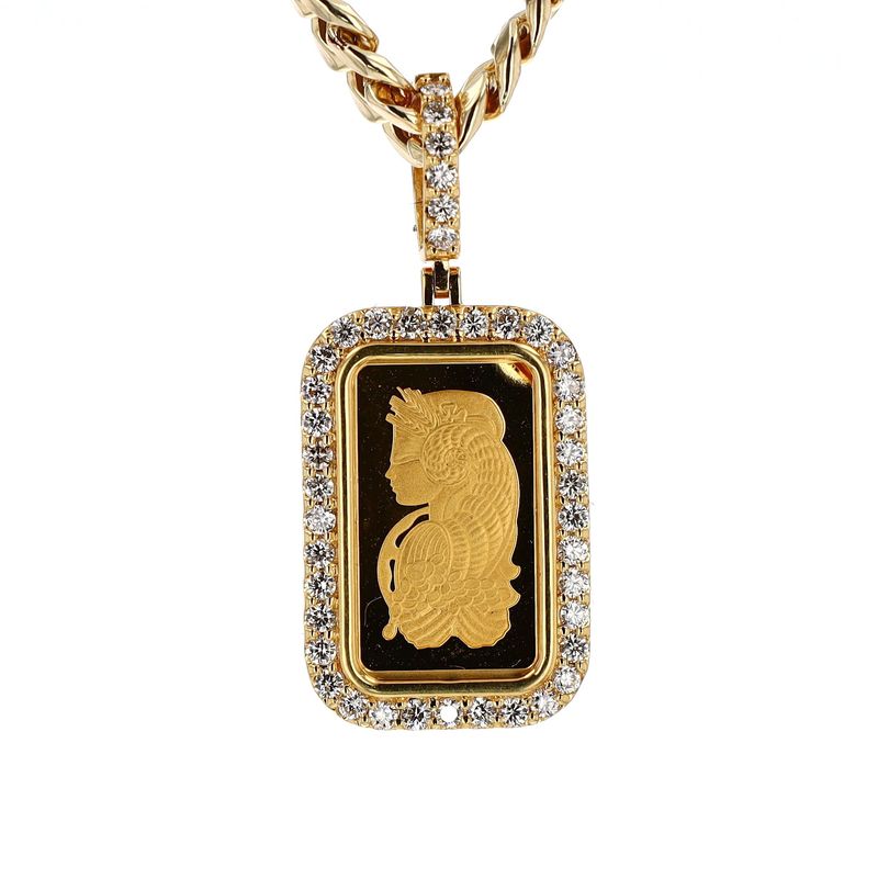 2.5gr Pamps Bar Pendant 24kt/10kt YG 6.16gr Natural Diamond 0.90cttw PN00202