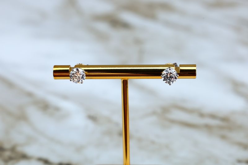 Diamond Studs 4 Prong Basket 14K White Gold 2.12ctw 1ct each Lab VVS D 3EX non Flur ER00193