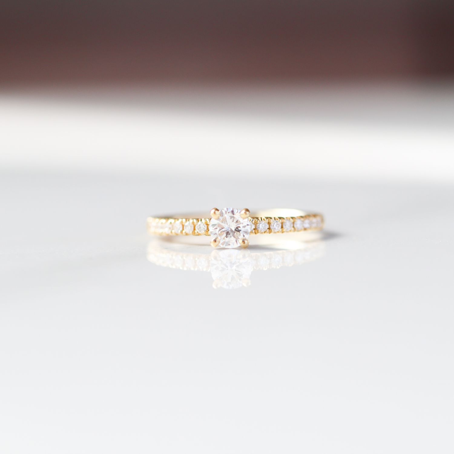 Solitaire Engagement 0.50ctw Natural Ring 4 prong 18kt YG 16RD 0.16cttw Center 0.34ct 1.50gr Size 6 RN00168