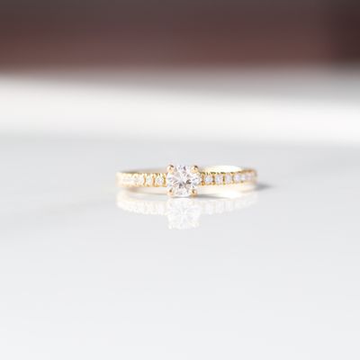 Solitaire Engagement 0.50ctw Natural Ring 4 prong 18kt YG 16RD 0.16cttw Center 0.34ct 1.50gr Size 6 RN00168