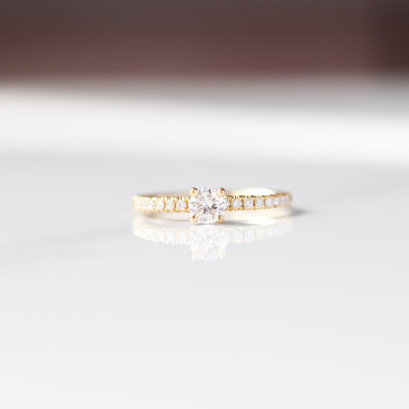 Solitaire Engagement 0.50ctw Natural Ring 4 prong 18kt YG 16RD 0.16cttw Center 0.34ct 1.50gr Size 6 RN00168
