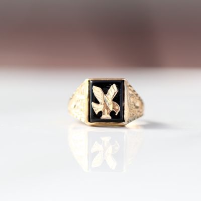 Black Enamel Crow Ring 10kt YG 3.60gr RN00192