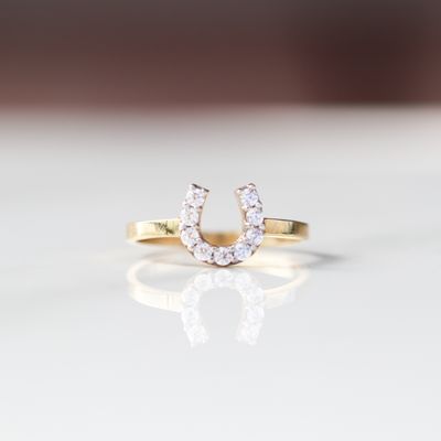 Horse Shoe Ring 10kt YG 1.5gr Size 7 CZ RN00198