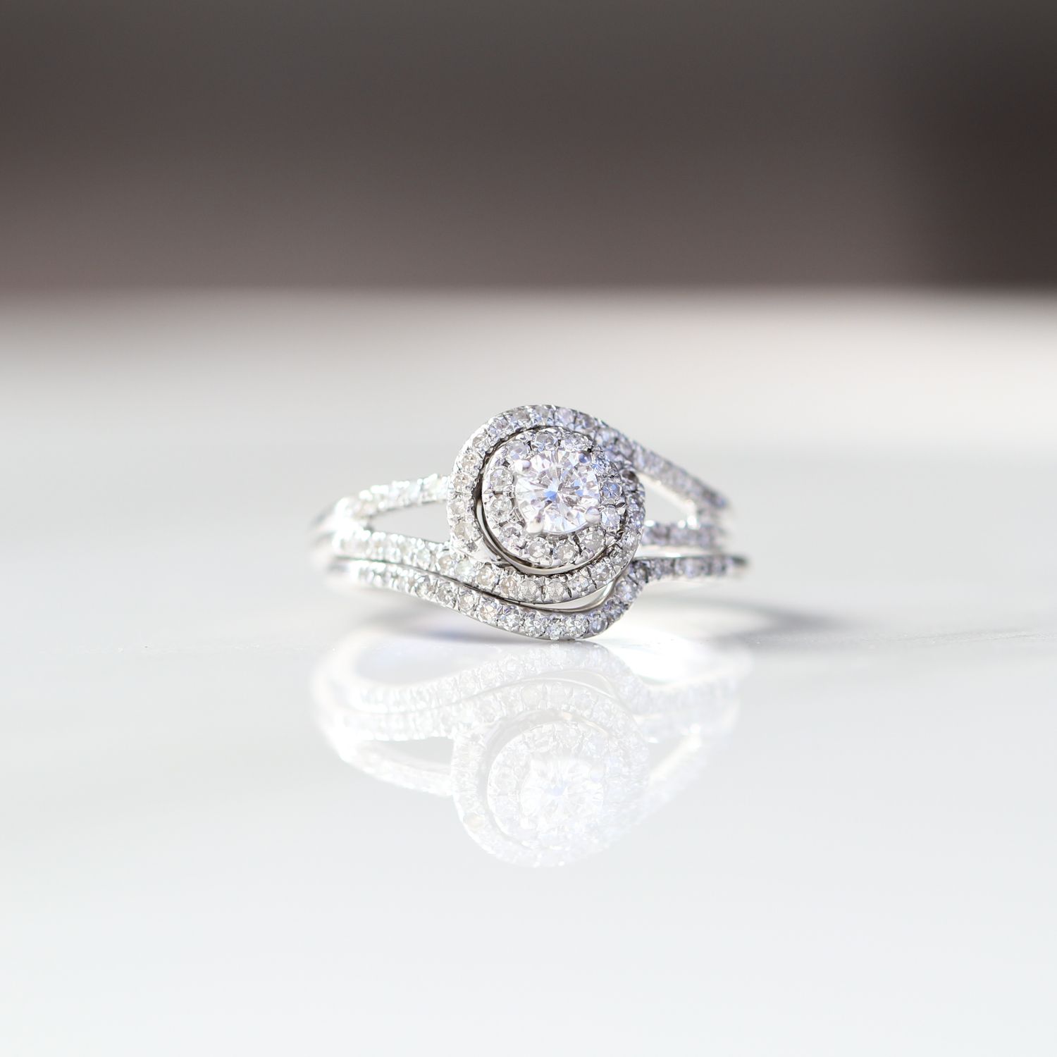 Wedding Ring &amp; Band 2 Piece Set 14kt WG 3.29gr 0.40cttw Natural SI-I GHI Size 5 RN00202
