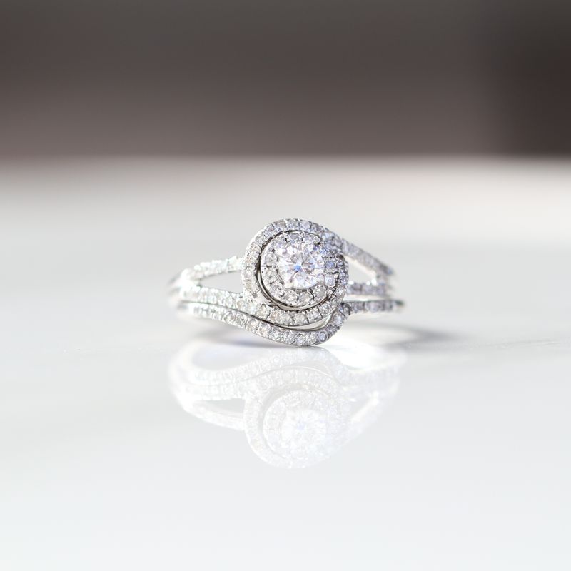 Wedding Ring &amp; Band 2 Piece Set 14kt WG 3.29gr 0.40cttw Natural SI-I GHI Size 5 RN00202