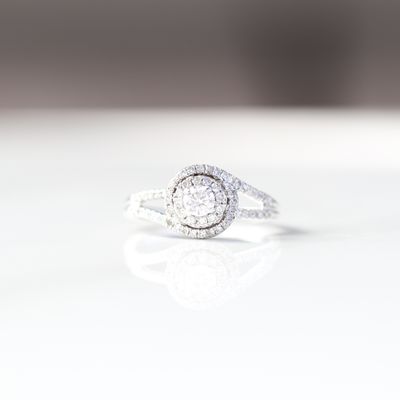 Wedding Ring &amp; Band 2 Piece Set 14kt WG 3.29gr 0.40cttw Natural SI-I GHI Size 5 RN00202