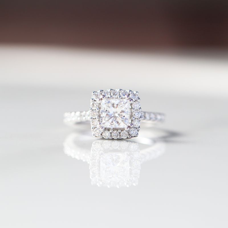 Princess Cut Engagement Ring 1Ct 18kt WG  3.55gr 0.59cttw / Center stone 1.10ct VVS2 - E Size 6 RN00208
