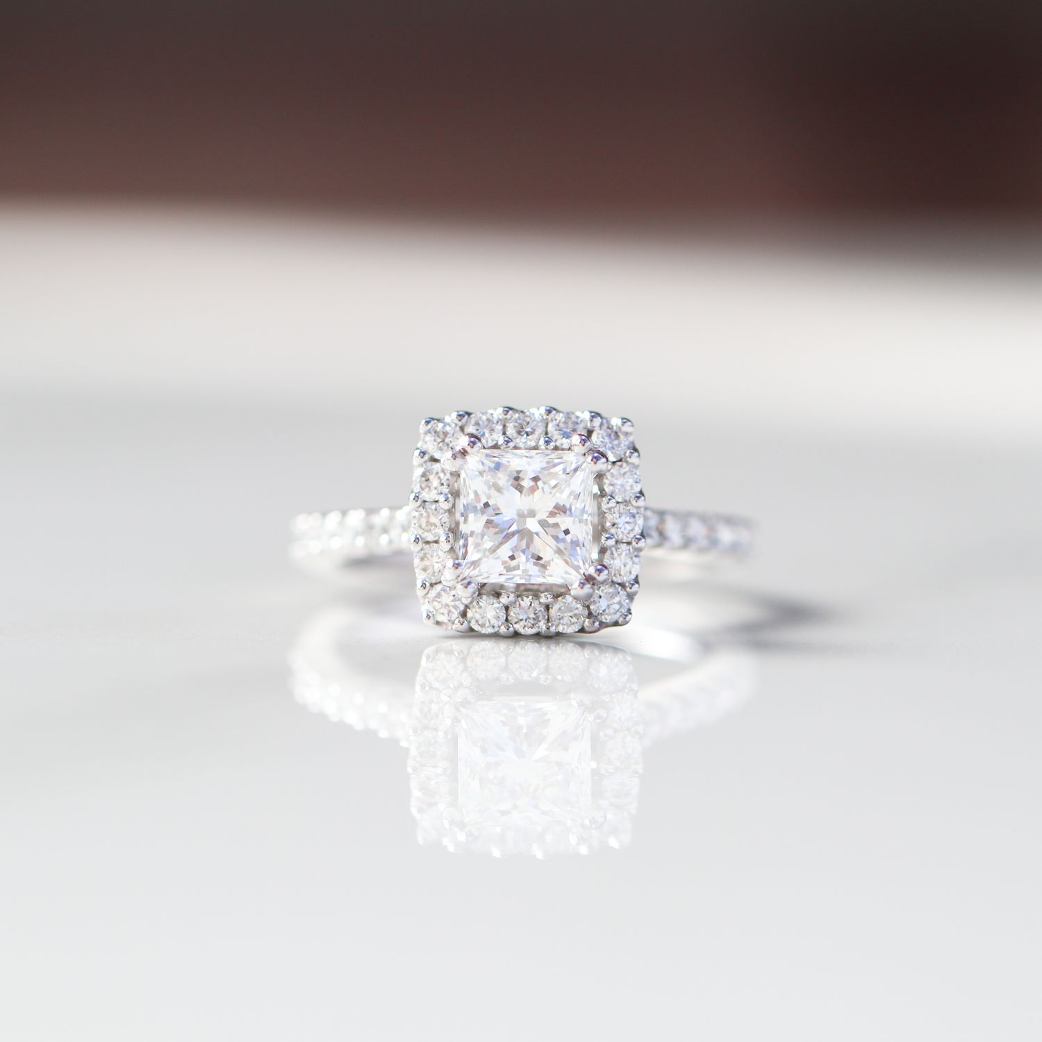 Princess Cut Engagement Ring 1Ct 18kt WG  3.55gr 0.59cttw / Center stone 1.10ct VVS2 - E Size 6 RN00208