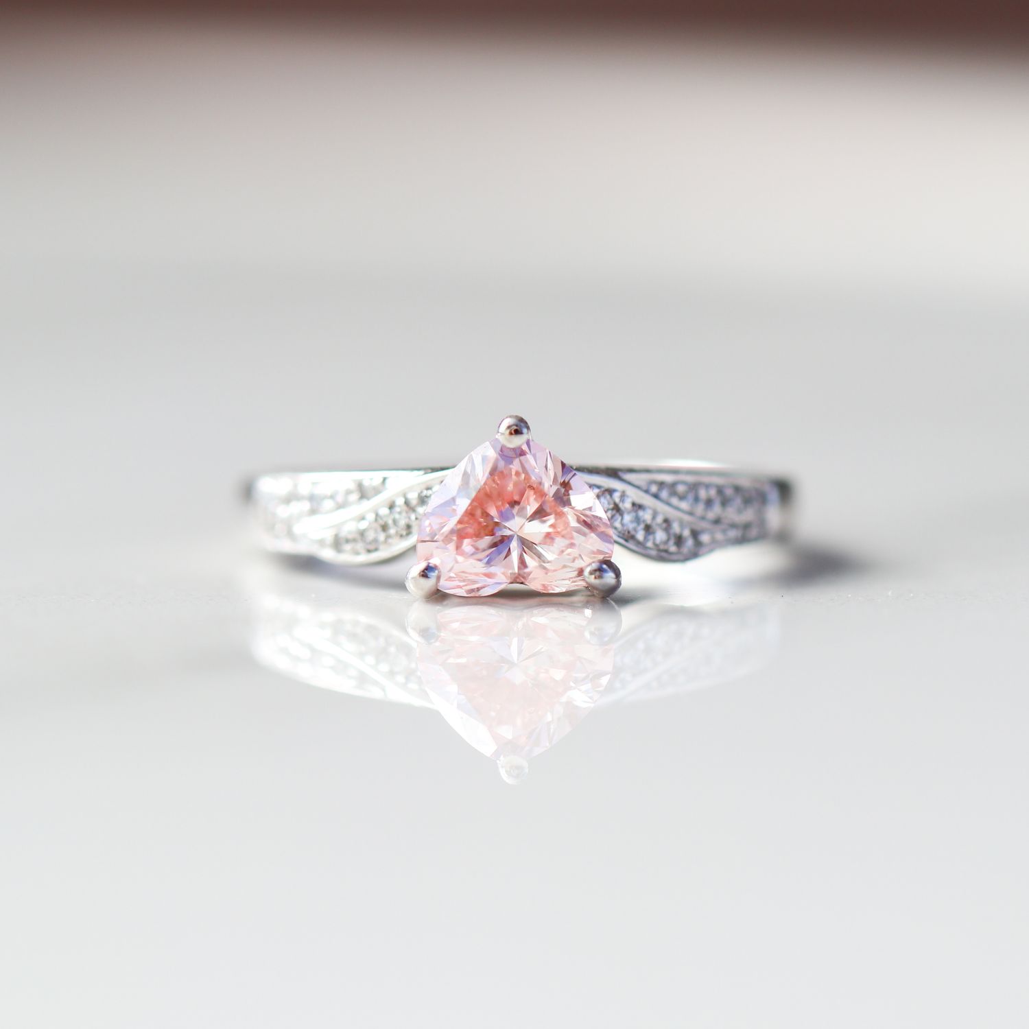 Pink Diamond Heart Engagement Ring 14kt WG Size 7 VS1 LAB 0.86ct RN00210