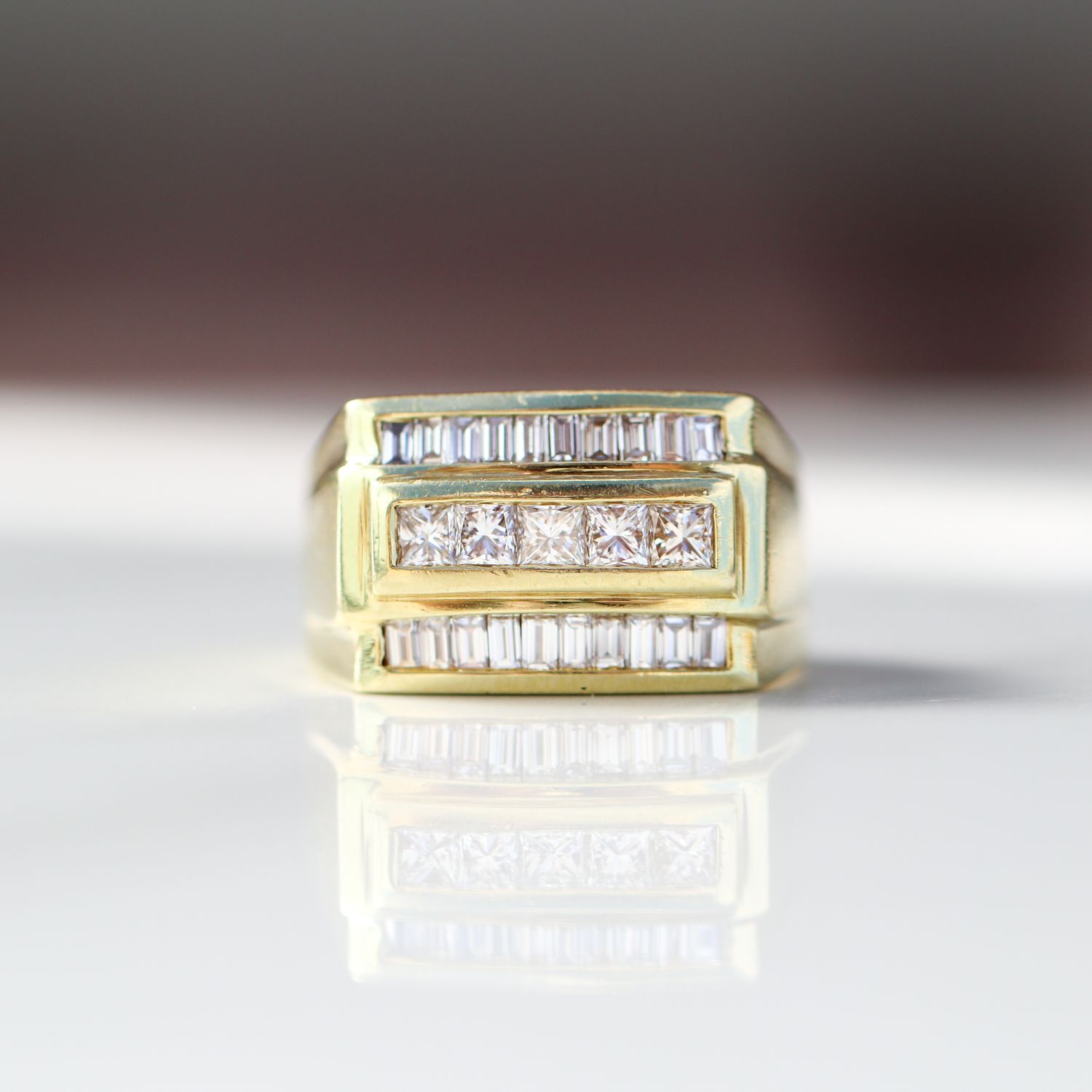 Mens Baguette Diamond Ring 18kt YG 25gr Pc. 0.75ct / 20 pc Baguette 1.88cttw Natural Size 12 RN00214