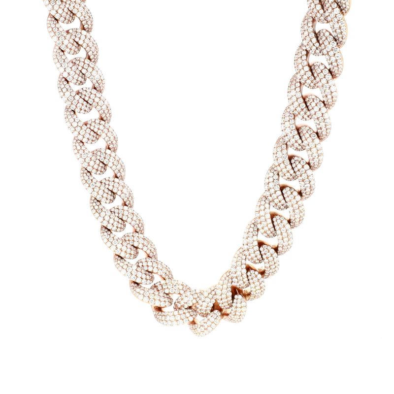 Miami Cuban Chain Virgin Hand Set 10kt RG 251gr 14-15mm 22&quot; 39.86cttw VS FG Custom LD Lock CH000555C