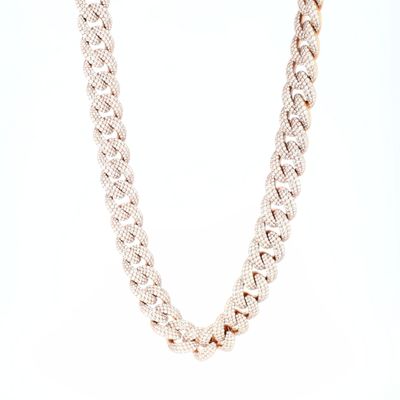Miami Cuban Chain Virgin Hand Set 10kt RG 251gr 14-15mm 22" 39.86cttw VS FG Custom LD Lock CH000555C