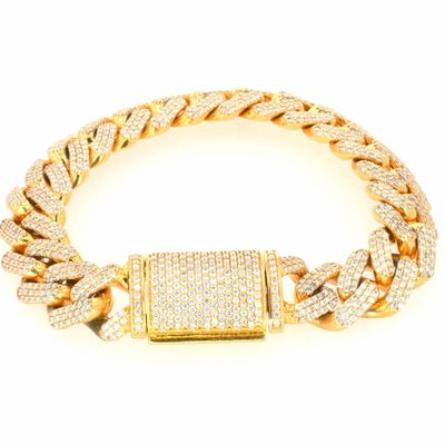 Diamond Cuban Link Bracelet 14kt YG 121.60gr 14.85mm 9.5&quot; 14cttw Natural BR000375C