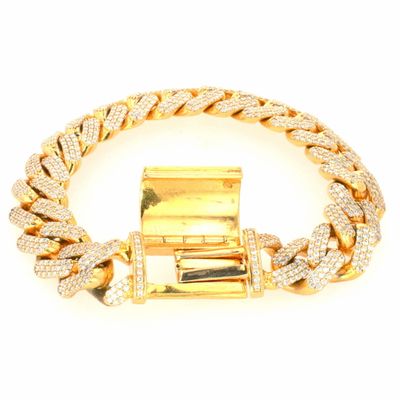 Diamond Cuban Link Bracelet 14kt YG 121.60gr 14.85mm 9.5" 14cttw Natural BR000375C
